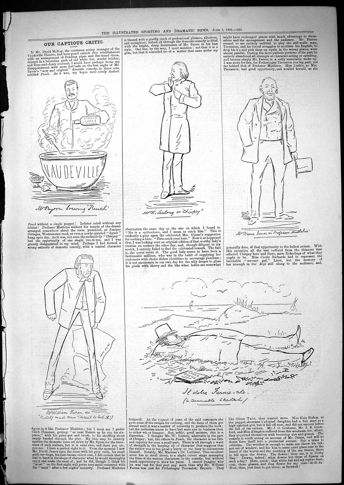 Old Antique Print 1881 Vaudeville Theatre Captious Critic William James 19th