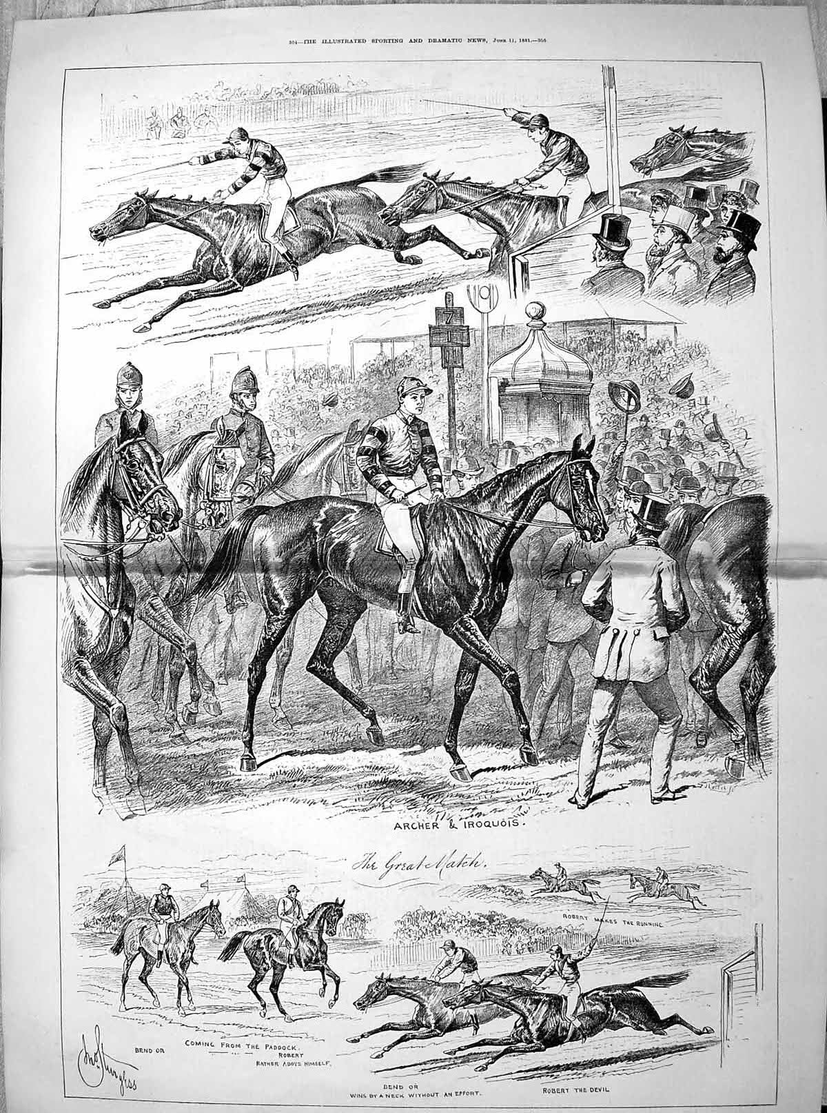 Old 1881 Epsom Carnival Horse Racing Robert Devil Archer Iroquois Ben 19th
