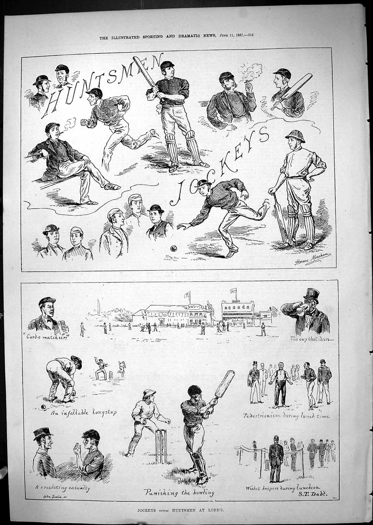 Original Old Antique Print Huntsmen Jockeys Sport Lord'S Cricket England 1881