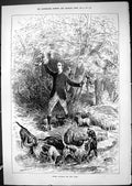 Original Old Antique Print 1881 Otter Hunting River Yore Dogs Sport Huntsmen