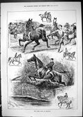 Old Print 1881 Horse Show Islington Steeplechase Jumping Jockeys Trainer 19th