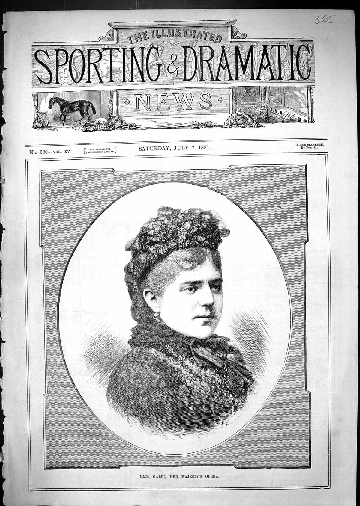 Antique Print Portrait Mme. Gabbi Her Majesty'S Opera Beautiful Woman 1881 19th