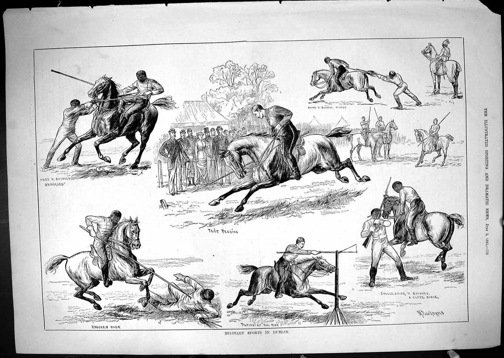 Antique Print Military Sports Dublin Ireland Tent Pegging Tilting Ring 1881