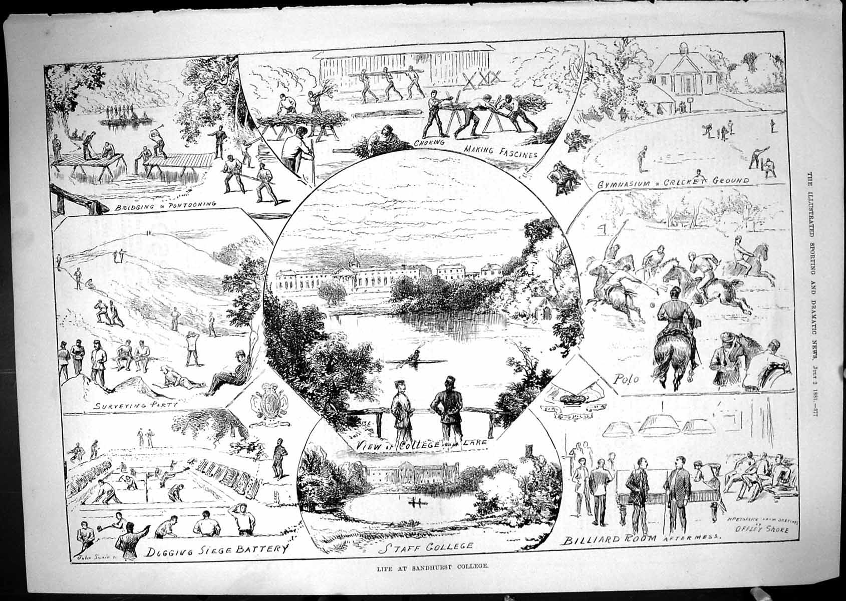 Old 1881 Life Sandhurst College Billiard Digging Seige Battery Cricke Victorian