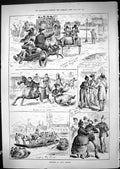 Old Antique Print 1881 Appy Ampton Donkey Horses Cart Crossing Ferry Boat 19th