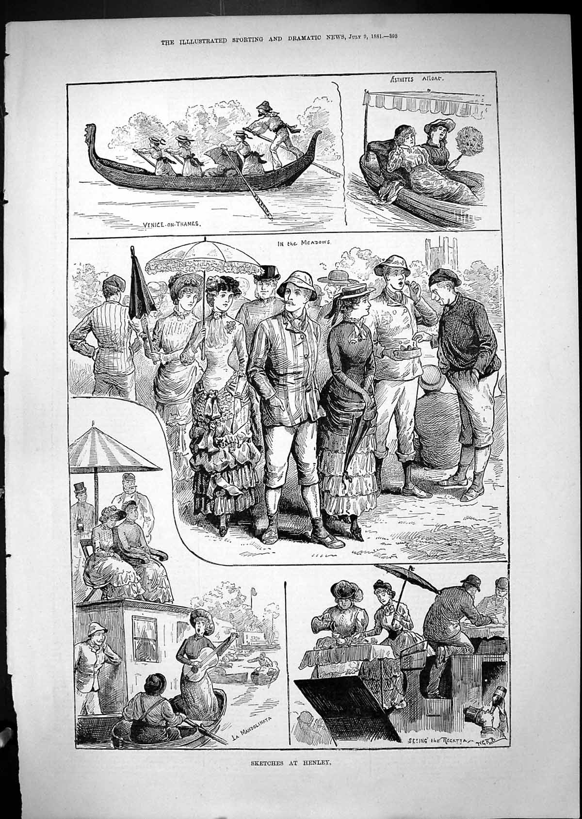 Old 1881 Henley Regatta Venice River Thames Mandolinata Entertainment Victorian