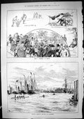 Old Print 1881 Eton Harrow Lords Cricket Amateur Regatta Deptford Sailing 19th