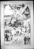 Old Antique Print 1881 Sketches Camp Wimbledon Rifle Shooting Sport Tents 19th