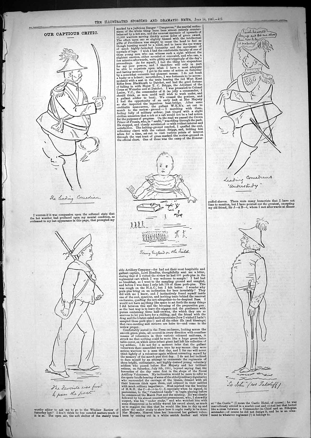 Original Old Antique Print Theatre Captious Critic Comedian John Actors 1881