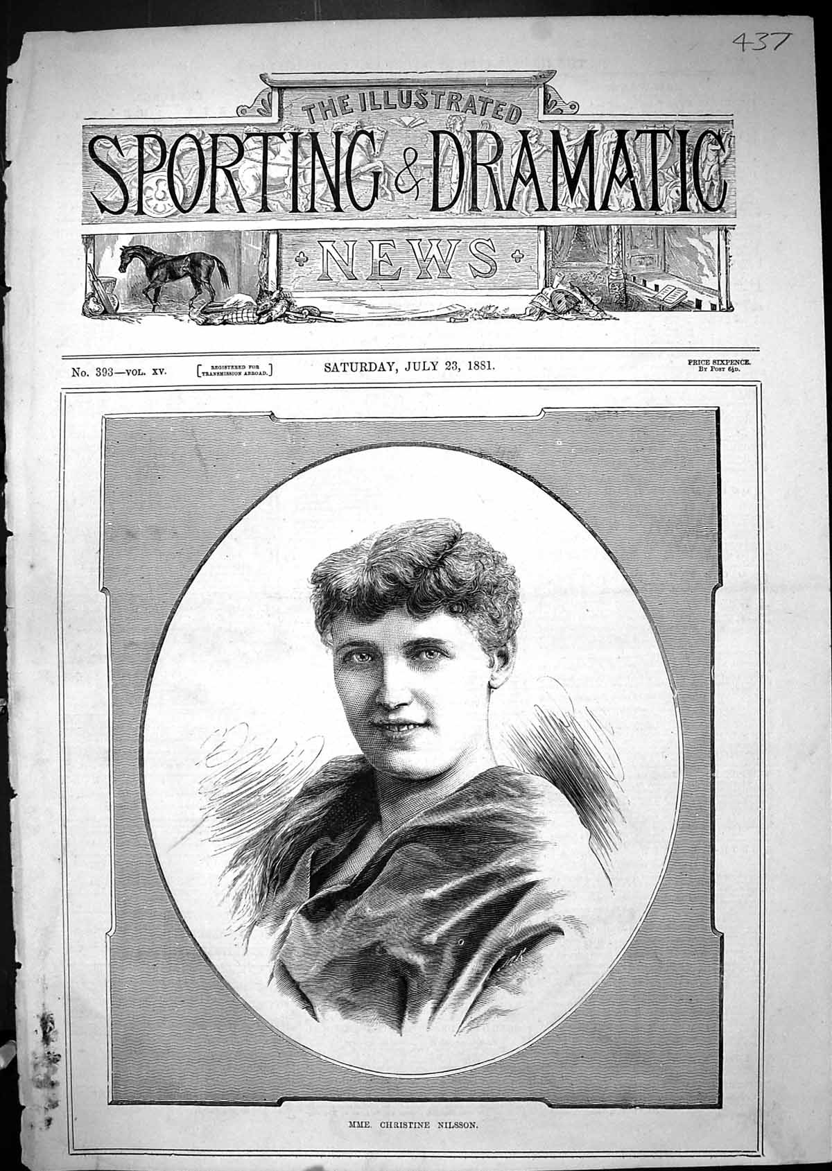 Original Old Antique Print Portrait Mme. Christine Nilsson Beautiful Woman 1881