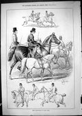 Original Old Antique Print 1881 Equestrians Park Horses Hunting Huntsmen Sport