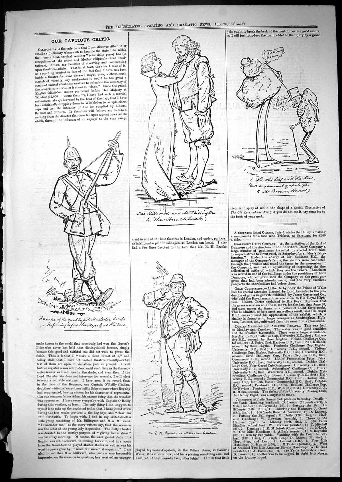 Antique Print Theatre Captious Critic Billington Bronson Howard Brooke 1881