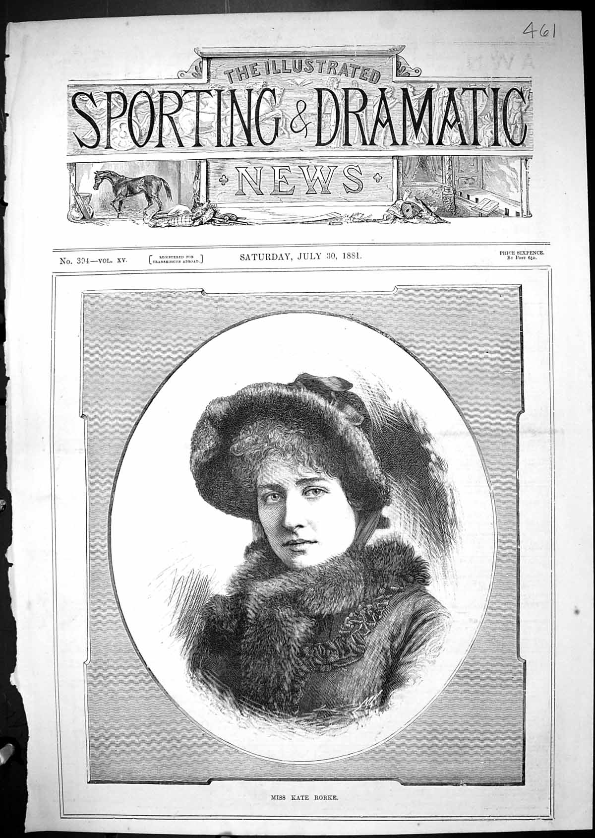 Original Old Antique Print 1881 Portrait Miss Kate Rorke Beautiful Woman 19th