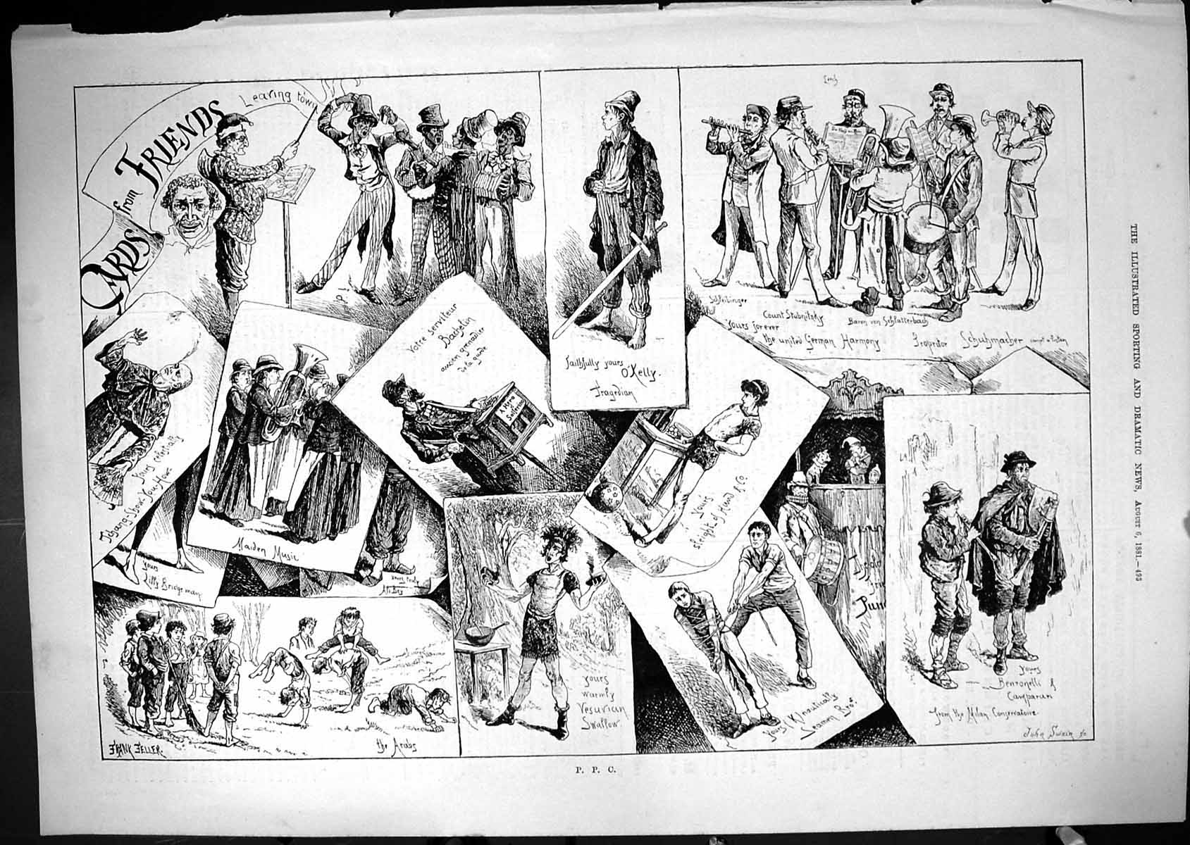 Antique Print 1881 Theatre P.P.C. Card Friends O'Kelly Benzonelli Children 19th