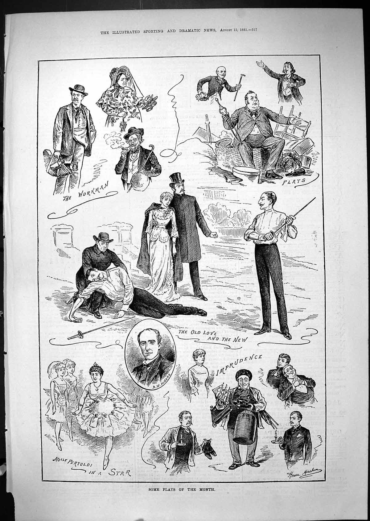 Antique Print 1881 Plays Month Pinero Workman Mdlle. Perti Theatre Actors 19th