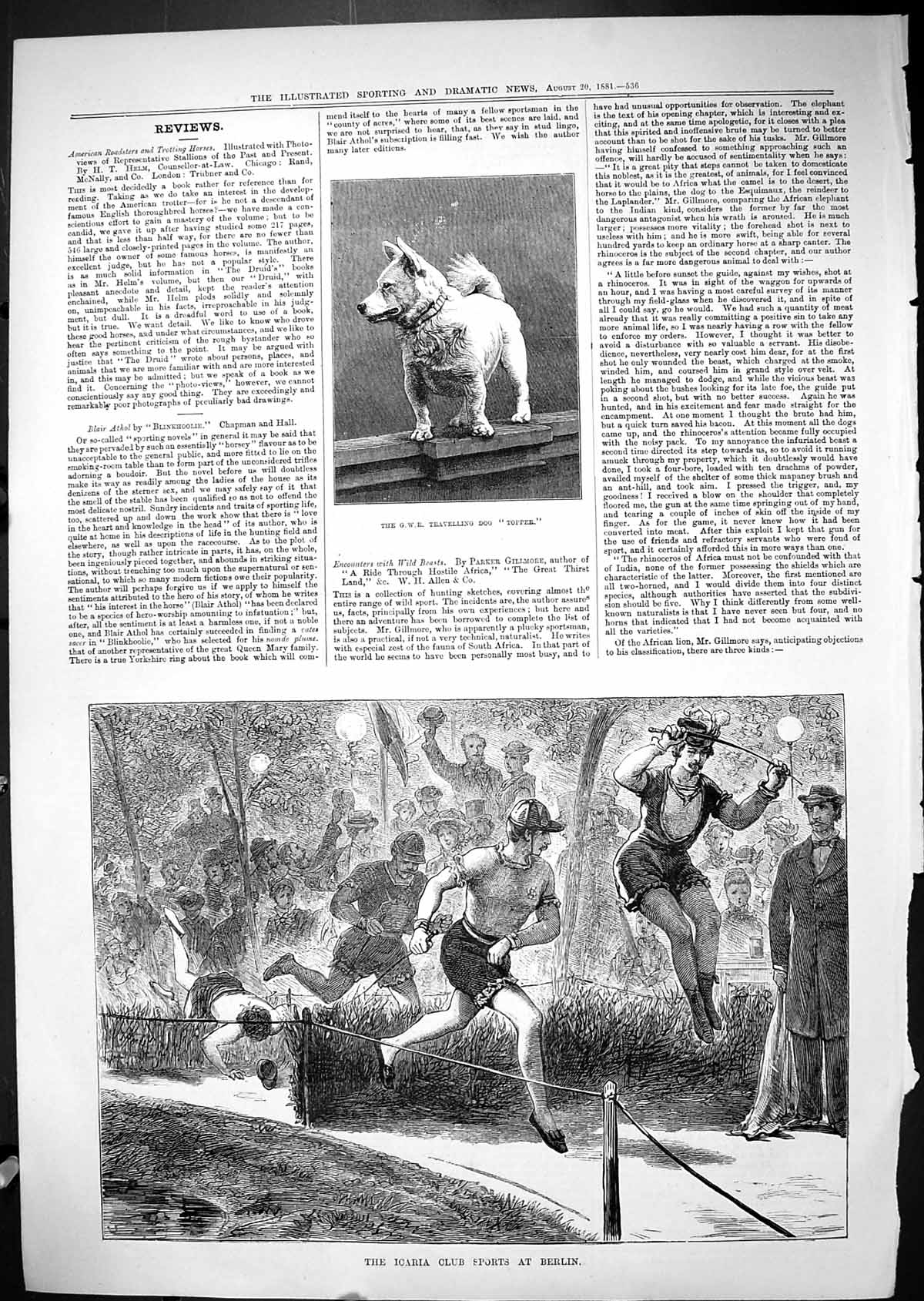 Old 1881 Icaria Club Sports Berlin Germany G.W.R.Travelling Dog Toppe Victorian