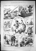 Old Print 1881 Summer Sport Tennis Jones Yachting Fishing Mountaineering 19th
