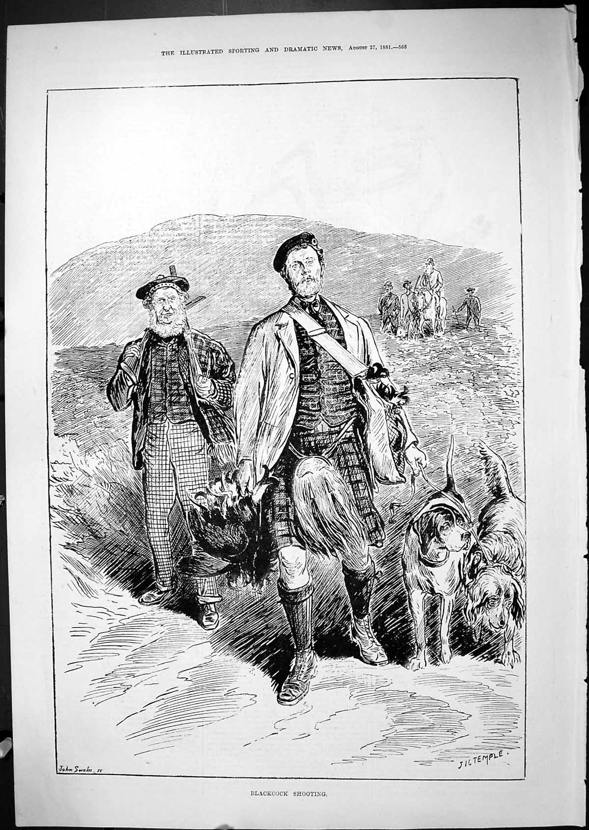 Old 1881 Blackcock Shooting Hunting Mountains Scotland Huntsmen Dogs Victorian