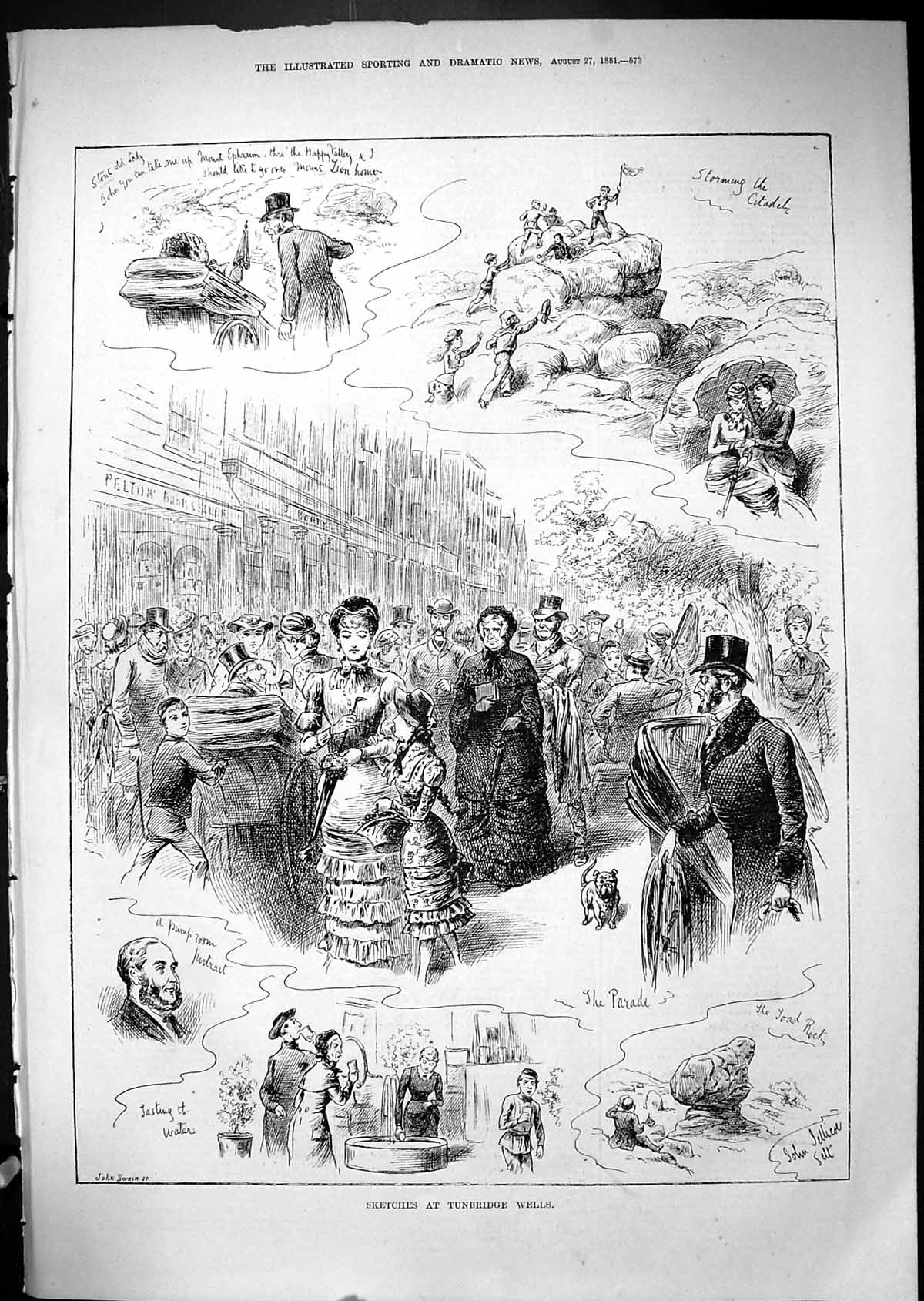 Antique Print 1881 Tunbridge Wells Street Parade Storming Citadel Children 19th