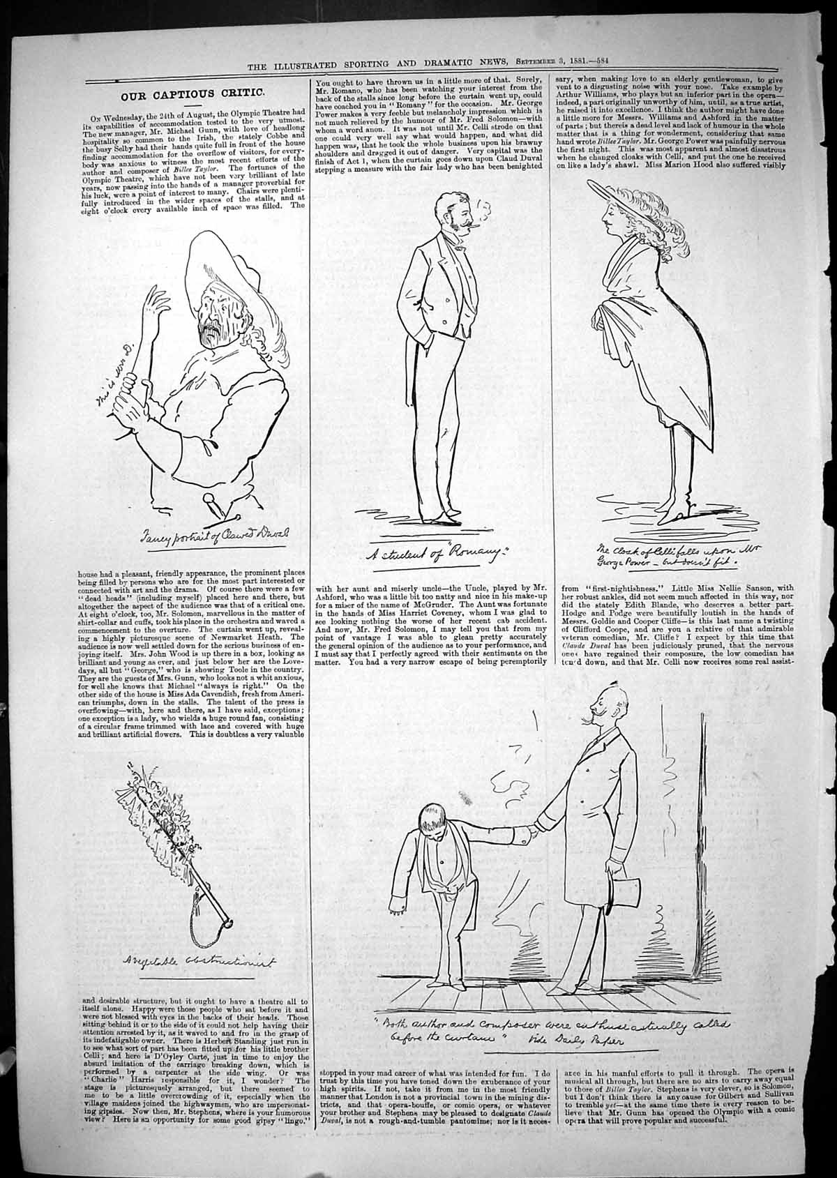 Original Old Antique Print Captious Critic Theatre Music Composer 1881 19th