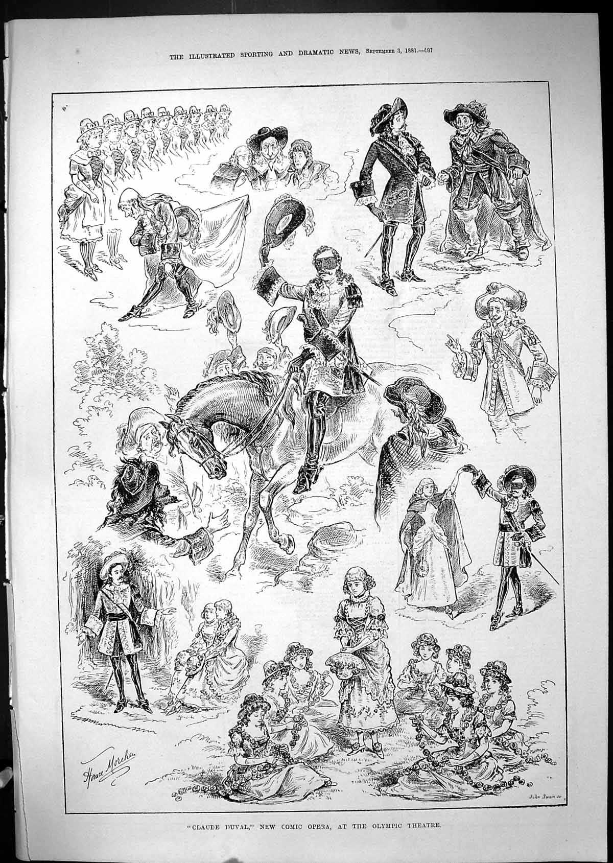Antique Old Print Claude Duval Comic Opera Olympic Theatre Scene 1881 Swain
