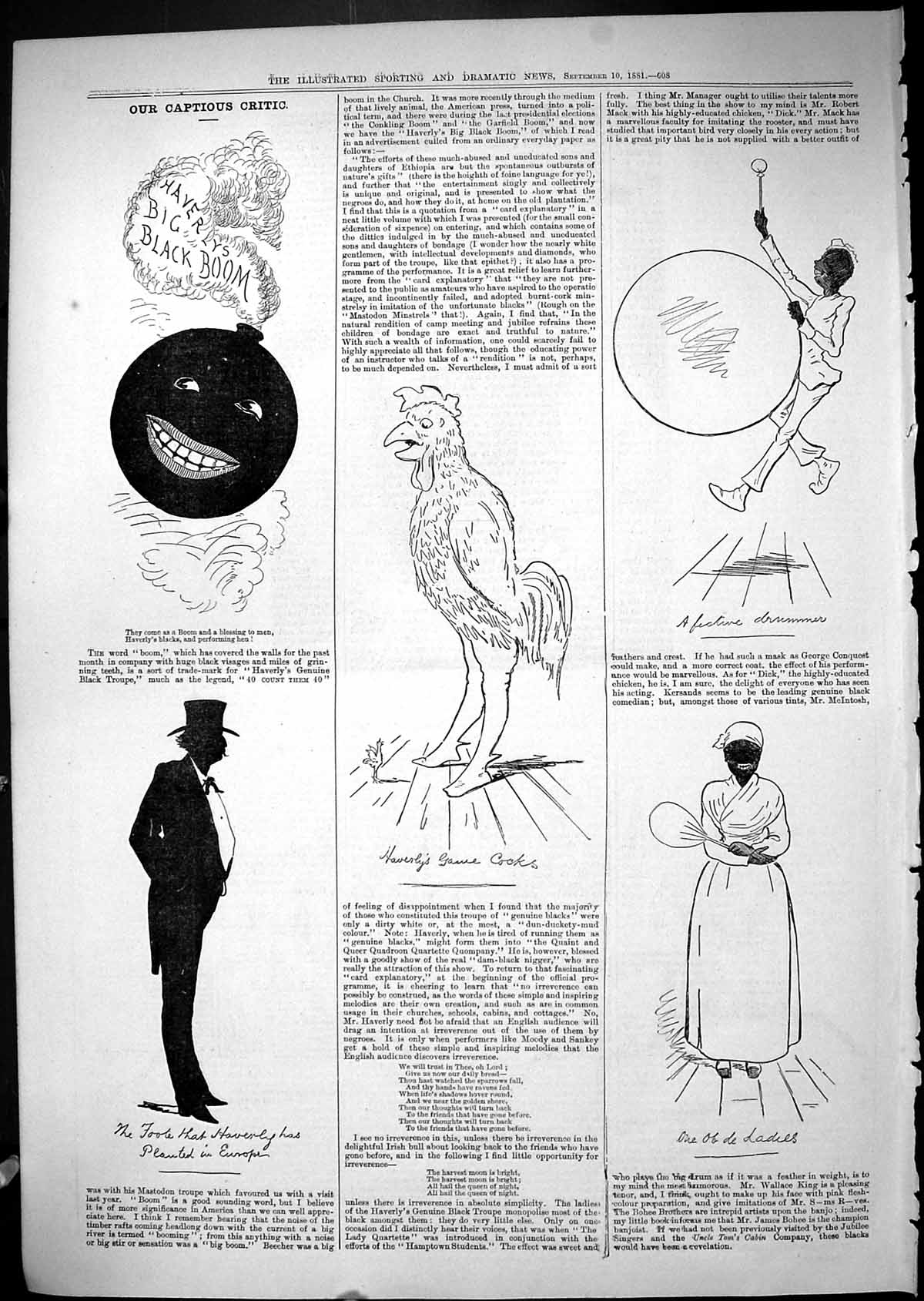 Original Old Antique Print 1881 Theatre Captious Critic Haverly Big Black Boom