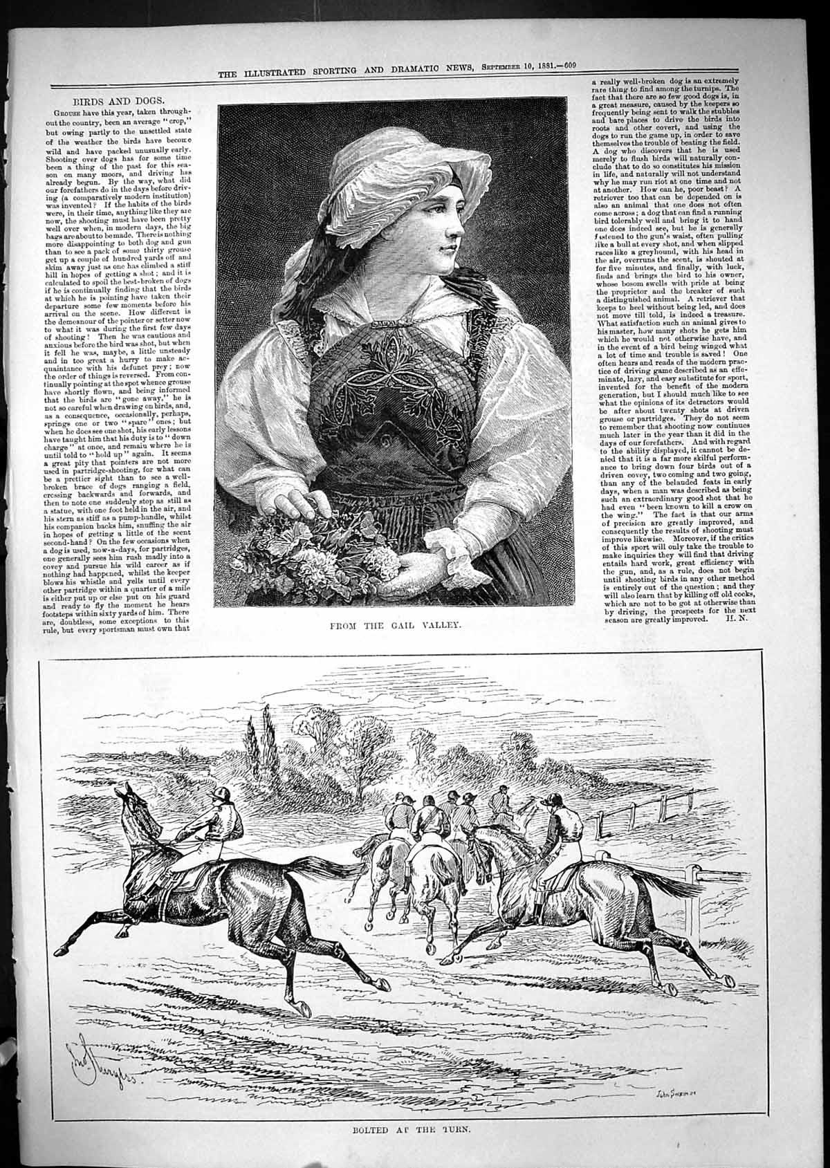 Old 1881 Beautiful Woman Gail Valley Horse Racing Jockeys Bolted Turn Victorian