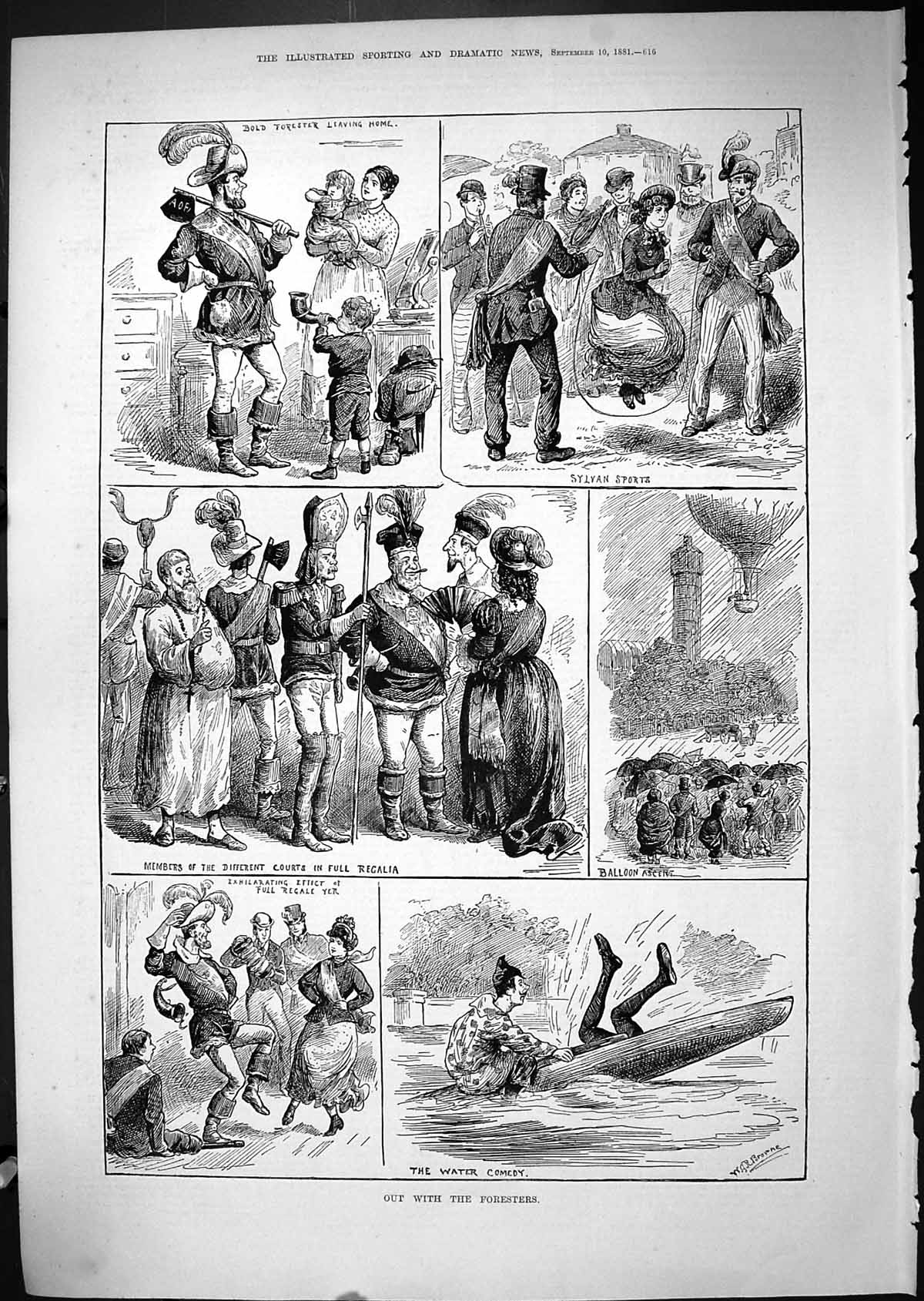 Old 1881 Foresters Sylvian Sports Balloon Ascent Regalia Water Comedy Victorian