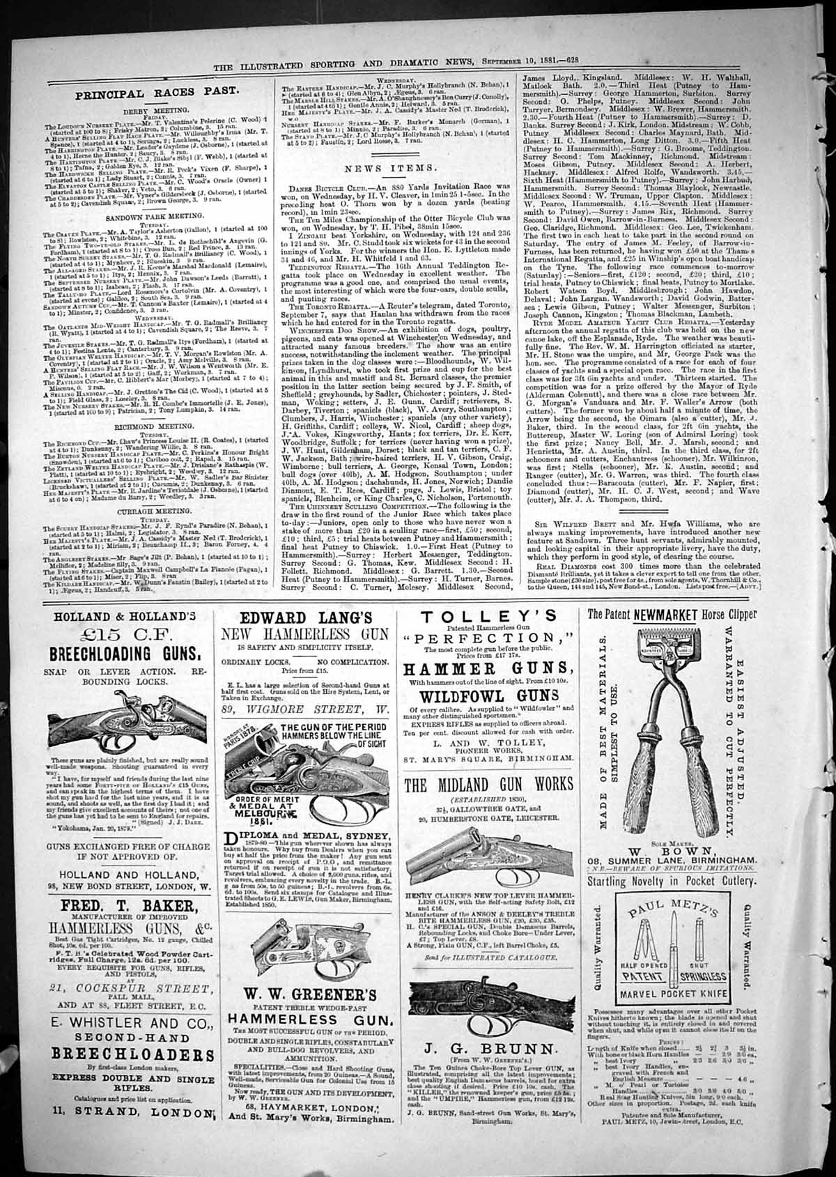 Old 1881 Advertisement Holland Guns Tolley Edward Lang Greener Brunn Victorian