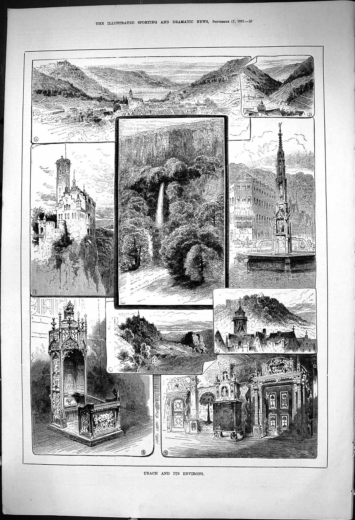 Old 1881 Urach Environs Mountains Monument Throne Architecture Waterf Victorian