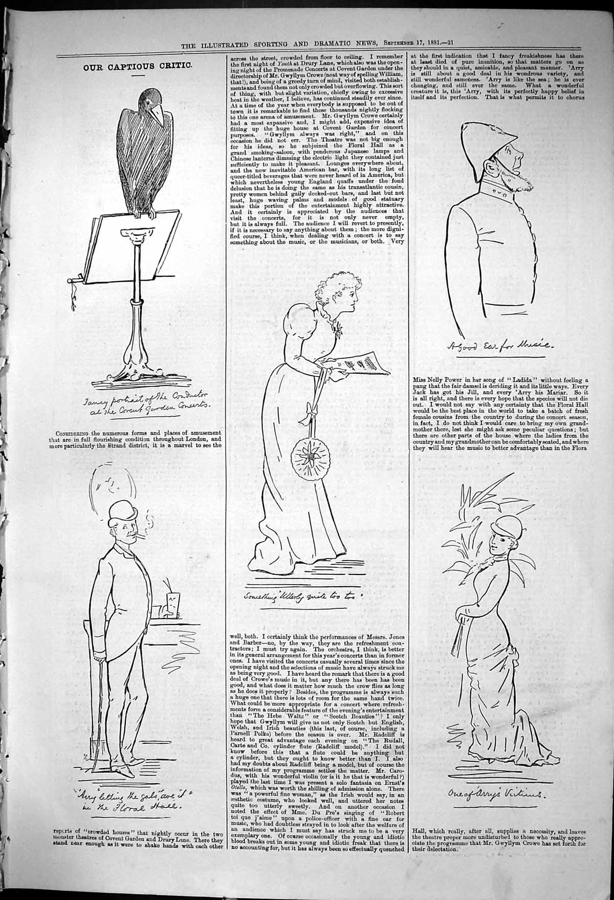 Antique Print 1881 Captious Critic Bird Covent Garden Floral Hall Sketches 19th