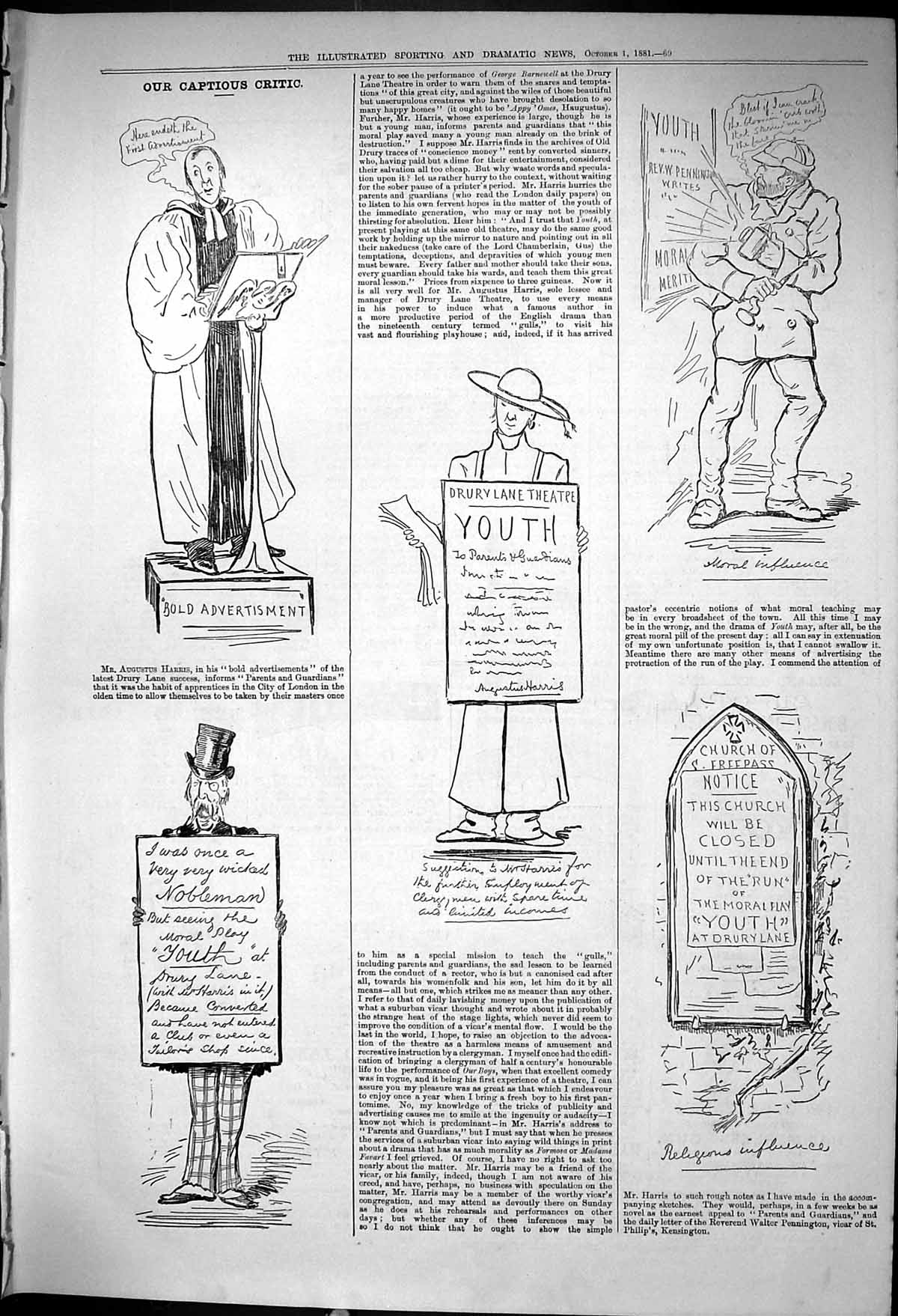 Old 1881 Captious Critic Drury Lane Theatre Nobleman Church Moral Pla Victorian