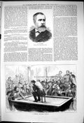 Old Antique Print 1881 Vaucorbeil Belgian Billiard Display Sport Men Game 19th