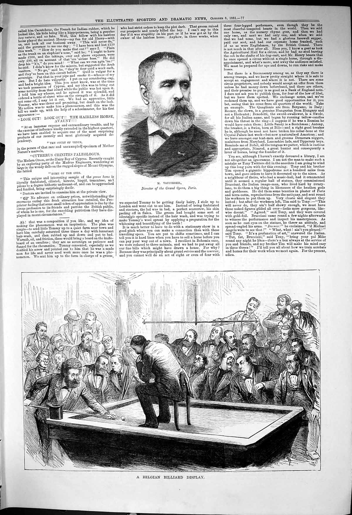 Old Antique Print 1881 Vaucorbeil Belgian Billiard Display Sport Men Game 19th