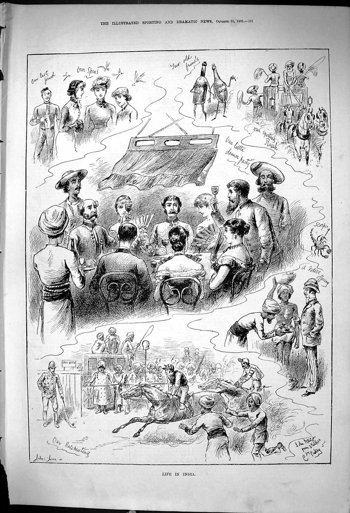 Old 1881 Life India Horse Racing Dinner Party Sporting Rajah John Swa Victorian