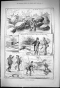 Old 1881 Piscatorial Pencillings Fishing River Fishermen Sport Comedy Victorian
