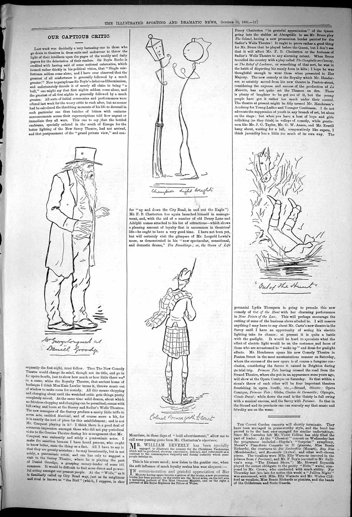Old 1881 Captious Critic Theatre Daniel Groodge Colonel Bruce Light W Victorian