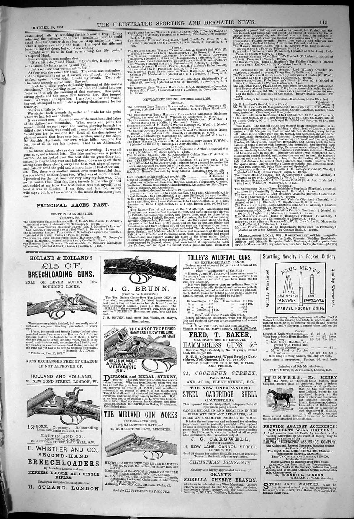 Antique Old Print 1881 Holland Bbrunn Guns Tolley Wildfowl Midland Whistler