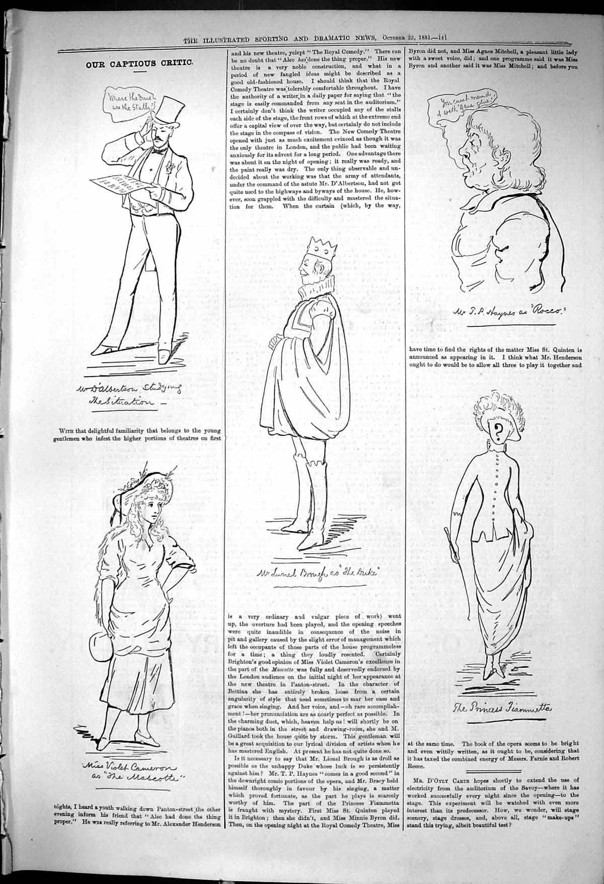 Old 1881 Captious Critic Theatre Brough Duke Princess Violet Cameron Victorian
