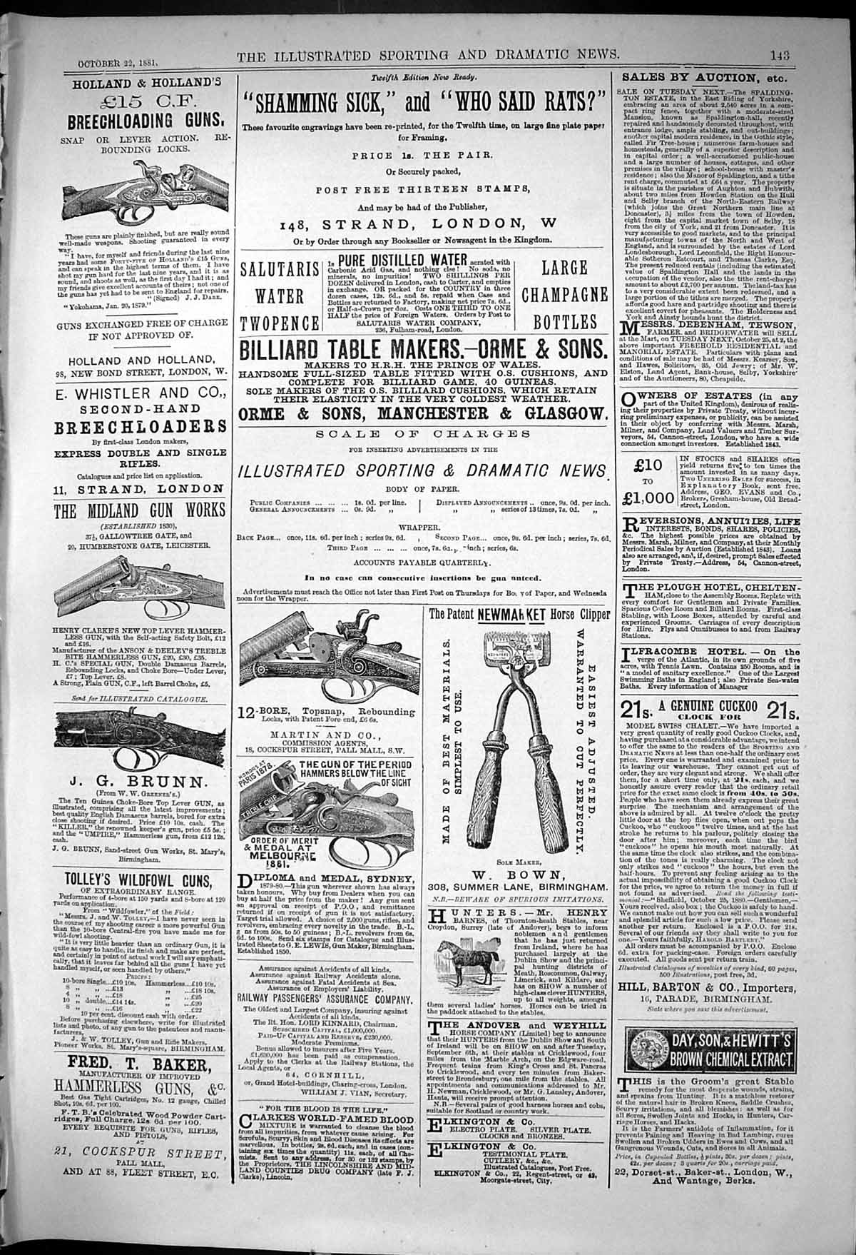 Old 1881 Newmarket Horse Clipper Holland Guns Midland Tolley Wildfowl Victorian
