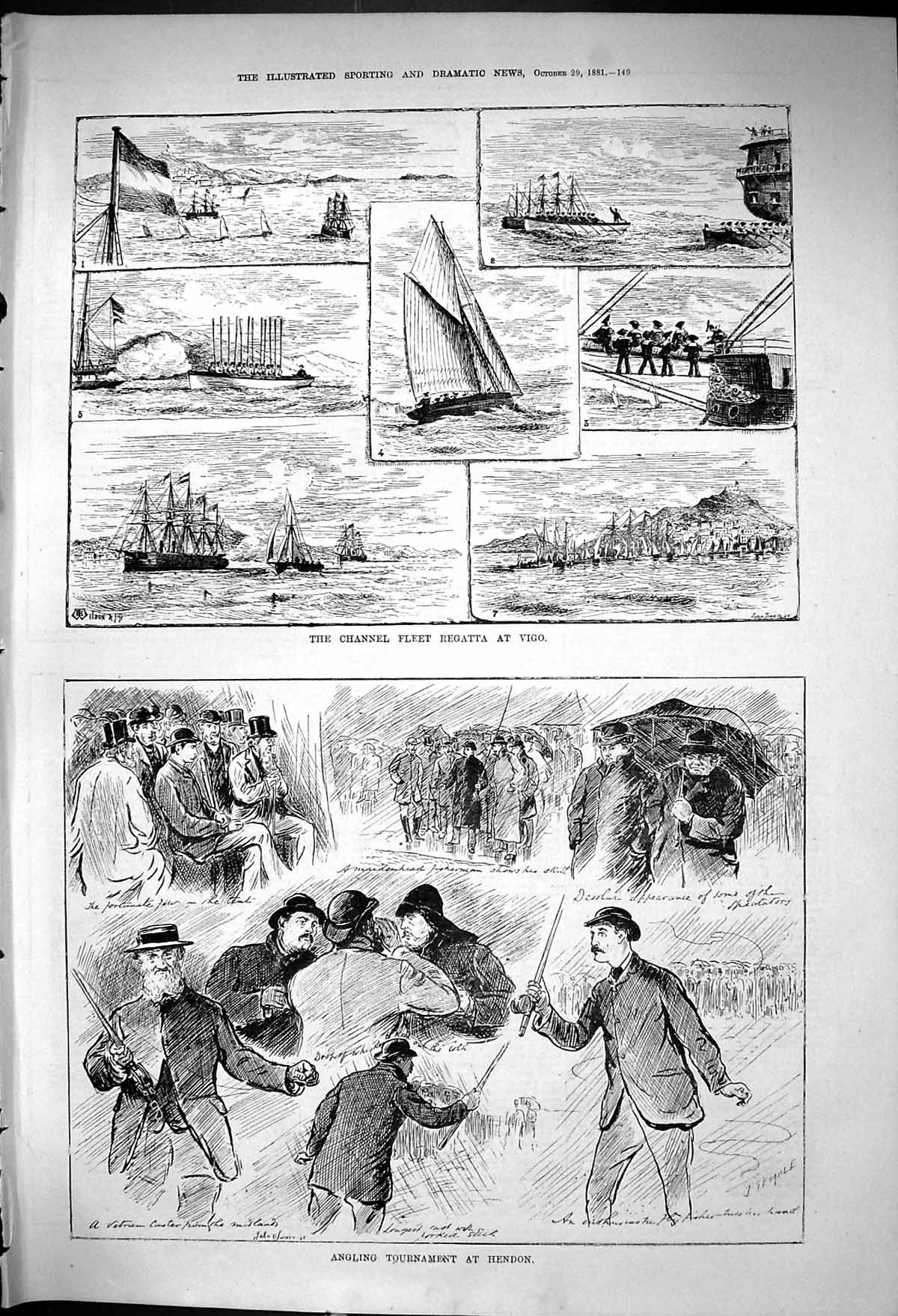 Old 1881 Angling Tournament Hendon Channel Fleet Regatta Vigo Sailing Victorian