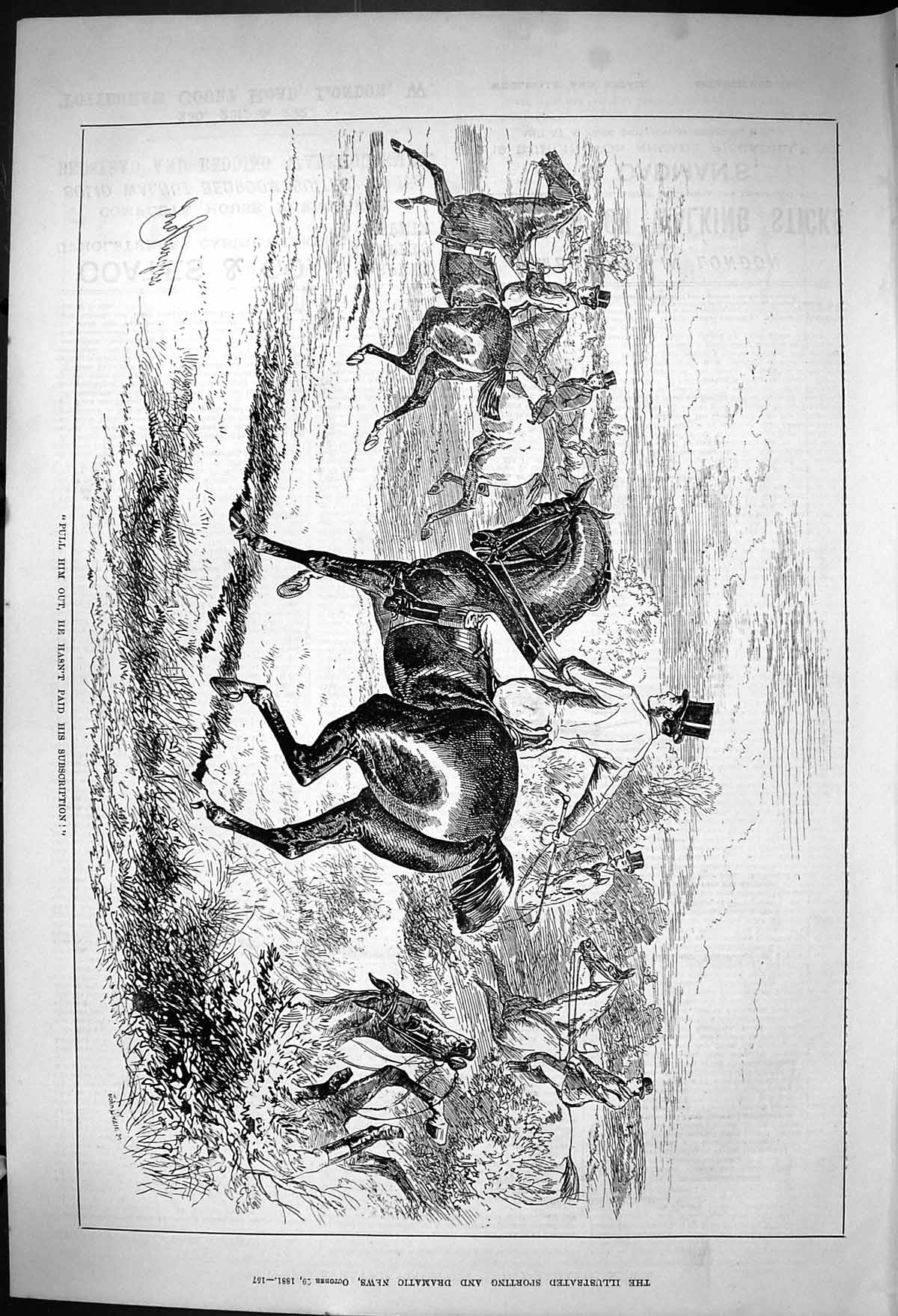 Old 1881 Horses Hunting Fallen Ditch Pull Him Out Subscription John S Victorian