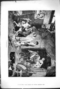 Antique Old Print Damaged 1881 Misadventure Horse Stable Injured Man Costumes