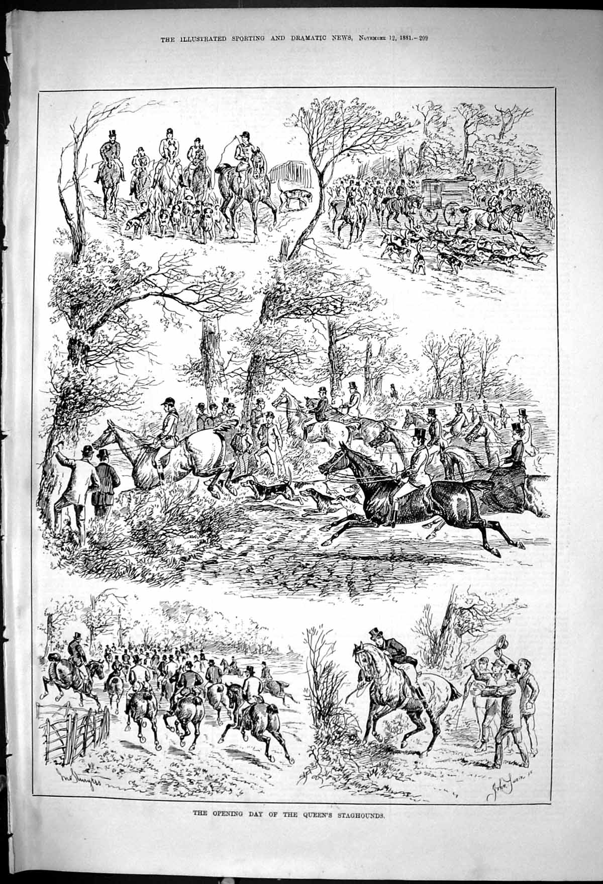 Old 1881 Opening Day Queen'S Staghounds Hunting Sport Horses John Swa Victorian