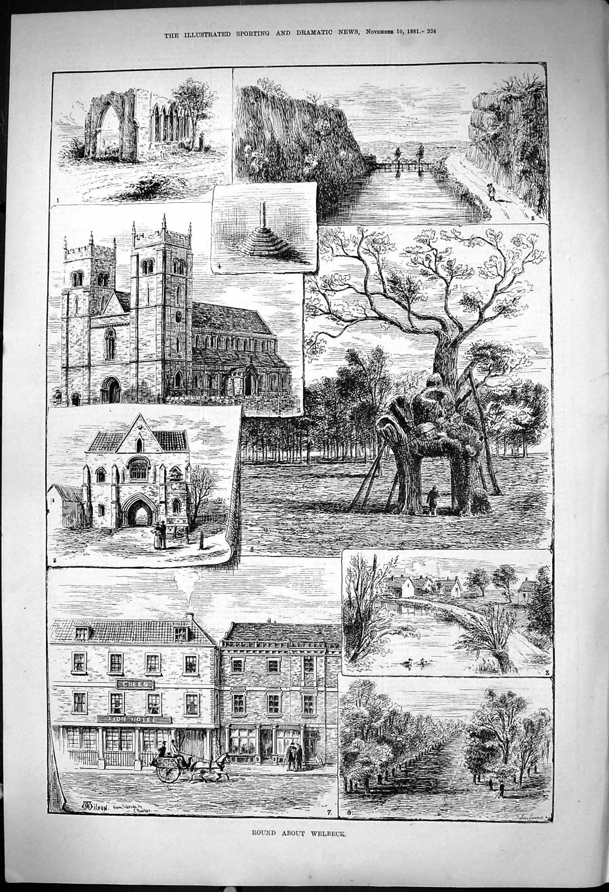 Antique Print 1881 Welbeck Church Ruins Architecture River Trees John Swain