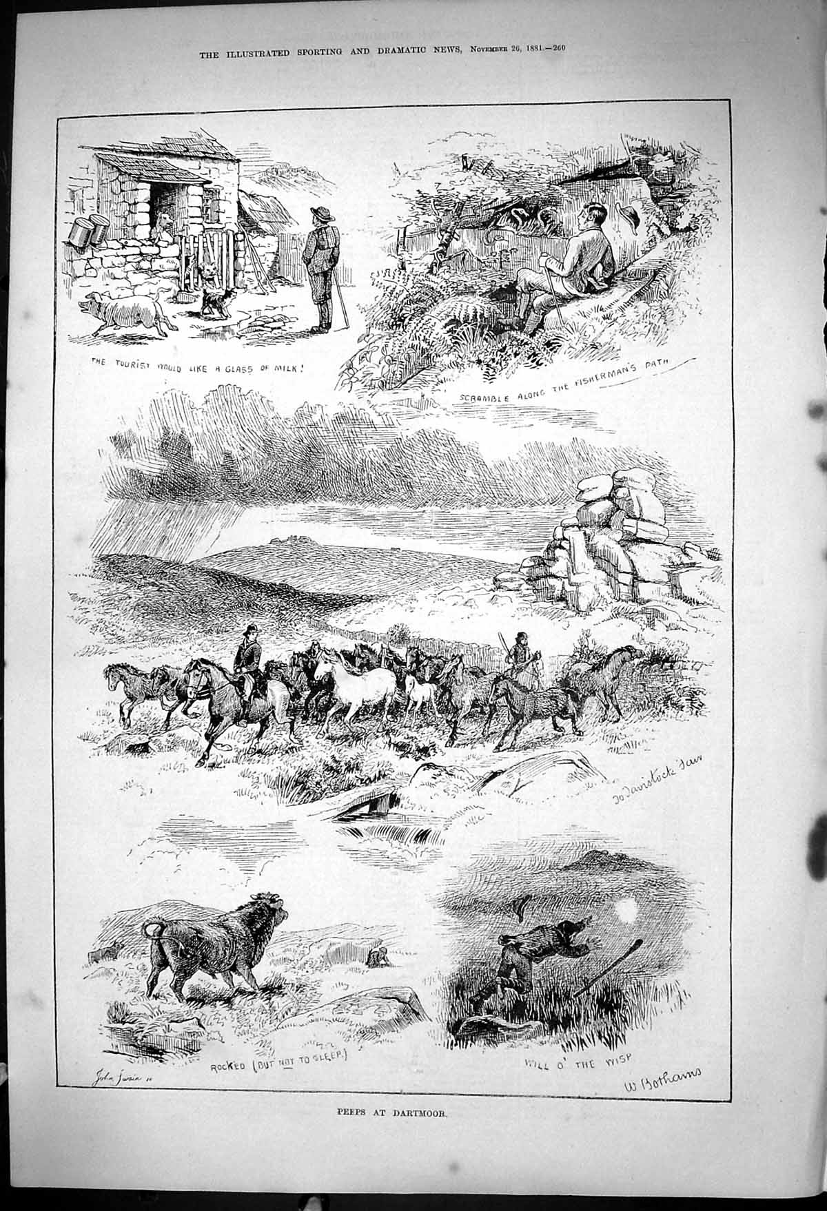 Old 1881 Peeps Dartmoor Horses Pig Fisherman Path Tavistock Fair John Victorian