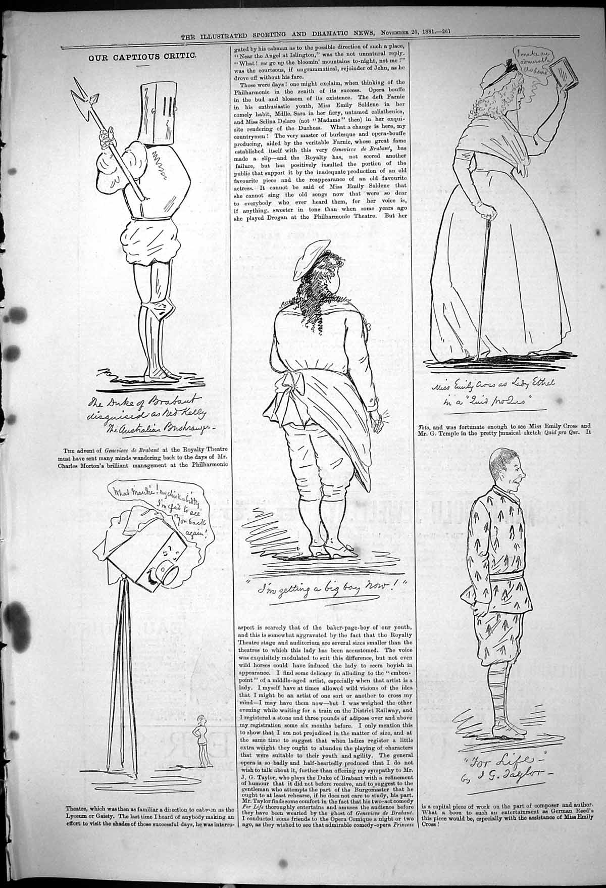 Old 1881 Theatre Captious Critic Duke Brabaut Emily Cross Lady Ethel Victorian