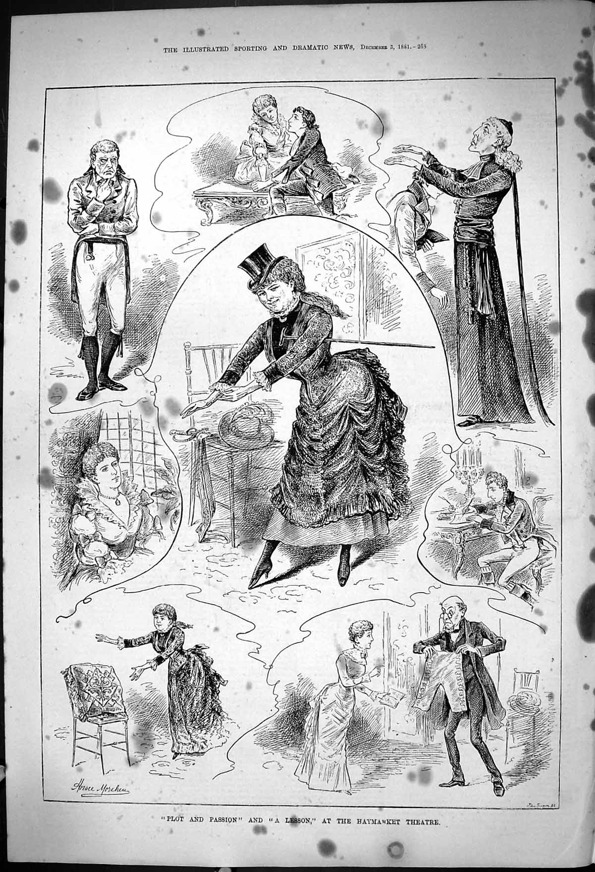 Antique Print 1881 Plot Passion Lesson Haymarket Theatre Actors John Swain 19th