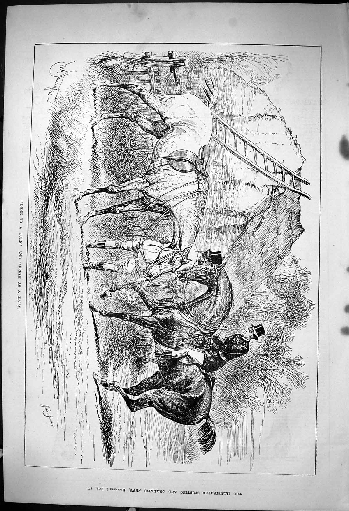 Old 1881 Horses Hunting Sport Huntsmen Done Turn Fresh Daisy John Swa Victorian