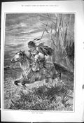 Original Old Antique Print 1881 Across Prairie Indian Young Woman Horse America